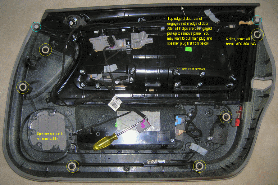 view of interior of audi a4 door panel removed